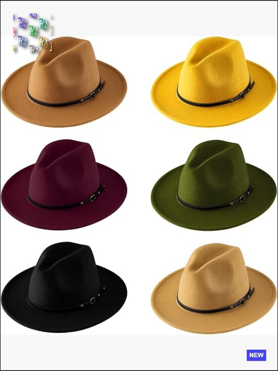 Felt Wide Brim Fedora Hat with Belt Buckle Vintage Boho Panama Hat Unisex